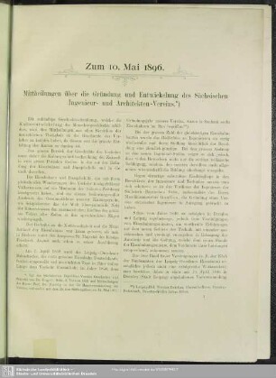 Mittheilungen über die Gründung und Entwickelung des Sächsischen Ingenieur- und Architekten-Vereins