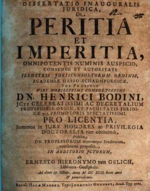 Diss. inaug. iur. de peritia et imperitia