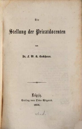 Die Stellung der Privatdocenten