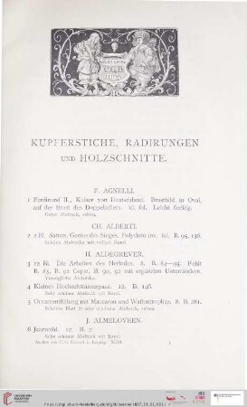 Kupferstiche, Radirungen und Holzschnitte (Nr.1 - 531)
