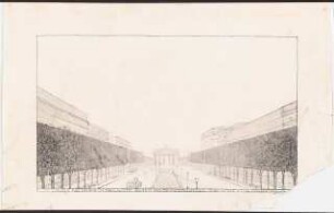 Umgestaltung der Straße Unter den Linden, Berlin: Blick von der Kreuzung Schadowstraße gegen das Brandenburger Tor, Umgestaltungsvorschlag