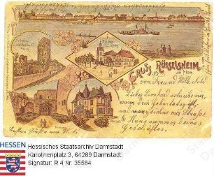 Rüsselsheim am Main, Panorama und Einzelansichten / Rathaus mit Kirche, Freiherrlich v. Seckendorfs Park, Festung, Villa Opel