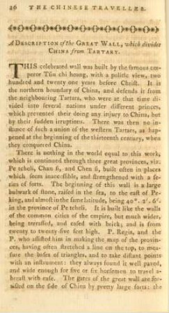 A description of the Great Wall, which divides China from Tartary