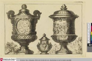 [Nouveaux Livre de Vases et de Pots. de Jardins; Drei Gefäße mit Deckeln]