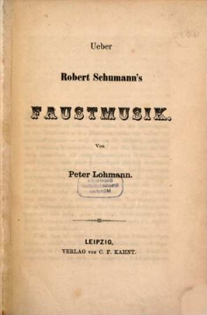Ueber Robert Schumann's Faustmusik