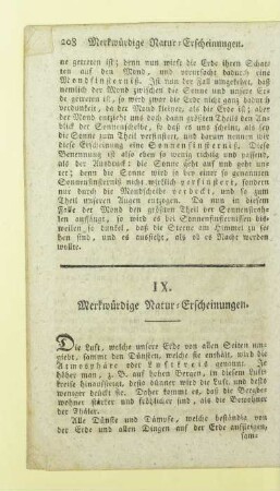 IX. Merkwürdige Natur-Erscheinungen
