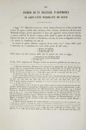 Intorno ad un trattato d' aritmetica di Giovanni Widmann di Eger.