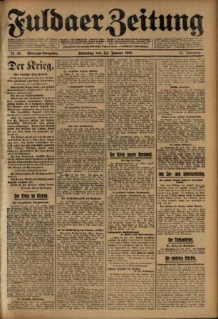 Erste Ausgabe vom Samstag, den 23. Januar 1915.