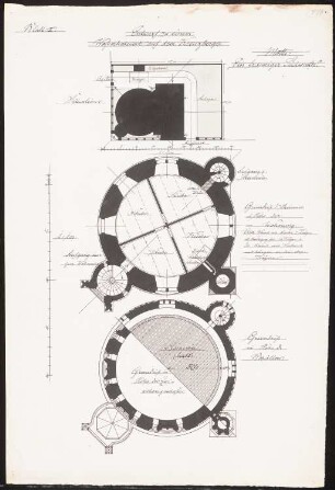 Wasserhebewerk auf dem Kreuzberg, Berlin: Lageplan 1:300, Grundrisse des Turmes 1:100