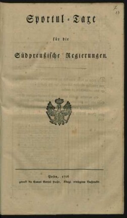 Sportul-Taxe für die Südpreußische Regierungen