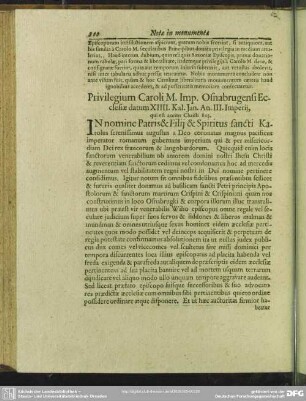 Privilegium Caroli M. Imp. Osnabrugensi Ecclesiae datum XIII. Kal. Ian. An. III. Imperii, qui est annus Christi 803