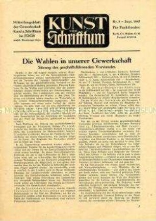 Mitteilungsblatt der Gewerkschaft Kunst und Schrifttum zu den Gewerkschaftswahlen