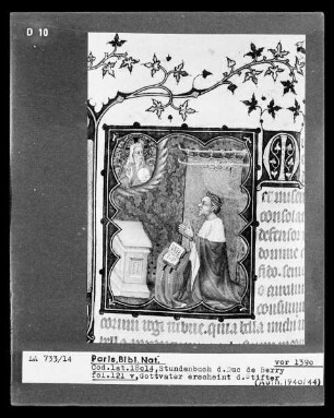 Petites Heures des Herzogs von Berry — Kleinbild, 10-zeilig: Jean de Berry im Gebet vor Gottvater, Folio 121verso
