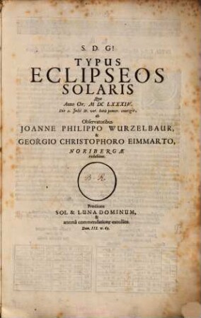 Typus eclipseos solaris : quo anno Chr. 1684, die 2. Julii ... contigit