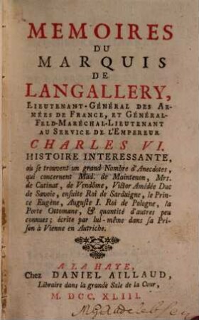 Mémoires du Marquis Langallery ...