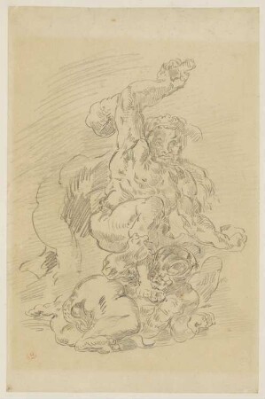 Hercules und Cacus, Vorzeichnung für die Herkules-Gruppe im Deckengemälde (1852) der Apollo-Galerie des Louvre
