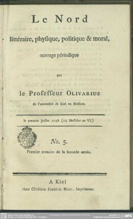 No. 5, le premier Juillet 1798