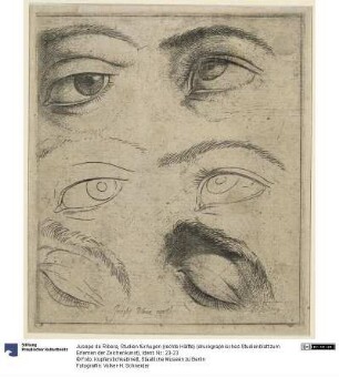Studien für Augen (rechte Hälfte) (druckgraphisches Studienblatt zum Erlernen der Zeichenkunst)