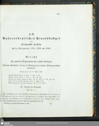 Bericht der zweiten Deputation der ersten Kammer über das allerhöchste Decret, die Verlegung der hiesigen Thierarzneischule betreffend