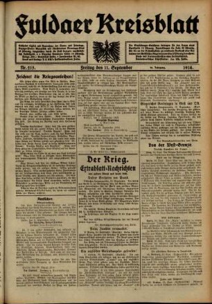 Ausgabe vom Freitag, den 11. September 1914.