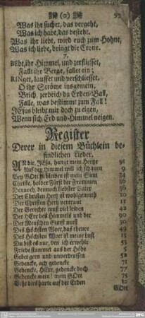 Register Derer in diesem Büchlein befindlichen Lieder
