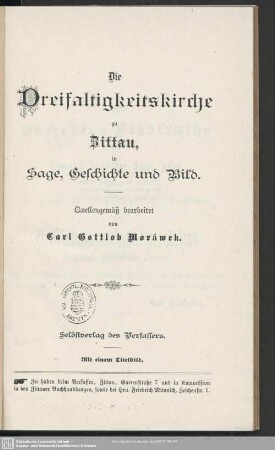 Die Dreifaltigkeitskirche zu Zittau : in Sage, Geschichte und Bild