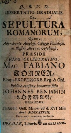 Diss. grad. de sepultura Romanorum