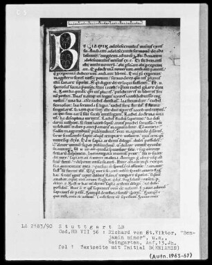 Richardus de San Victore - Guilelmus de Conchis-Flores — Initiale B (eniamin), Folio 1recto
