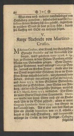 V. [IV.] Kurtze Nachricht von Martino Crusio