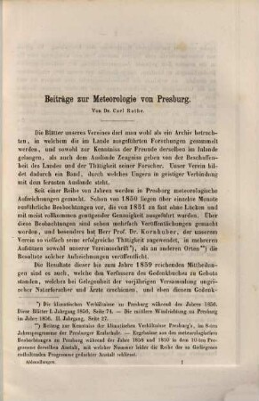 Verhandlungen des Vereins für Naturkunde zu Presburg, 1866 = Jg. 9