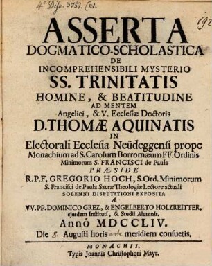 De incomprehensibili mysterio SS. Trinitatis