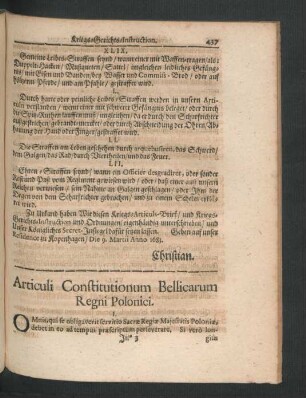 Articuli Constitutionum Bellicarum Regni Polonici.