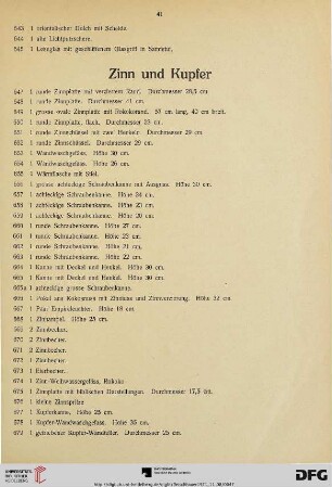 Zinn und Kupfer (Nr. 647-684)