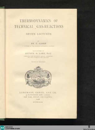 Thermodynamics of technical gas-reactions : seven lectures