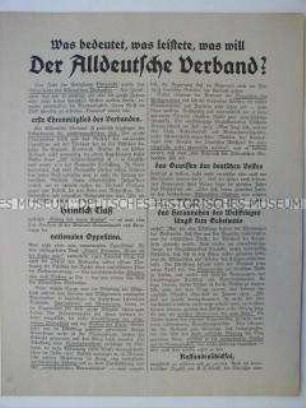 Propagandaschrift des Alldeutschen Verbandes mit Mitgliederwerbung und Vordruck für Beitrittserklärung