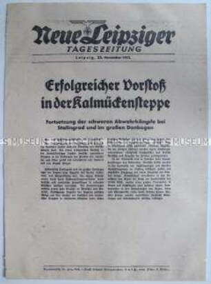 Extrablatt der "Neuen Leipziger Tageszeitung" u.a. zum erfolgreichen Vorstoß in der Kalmückensteppe