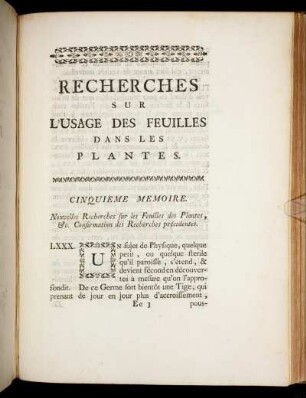 Cinquieme Memoire. Nouvelles Recherches sur les Feuilles des Plantes, & c. Confirmation des Recherches précedentes.