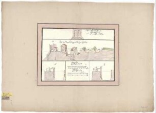 Profil durch die Festung Sonnenstein, Handzeichnung, 1719 : 2 : Profil durch die ganze Vestung ... . - [S.l.] , [1719]. - 1 Kt. : kolor. Handzeichng. ; Gesamtgr. 37 x 26 cm