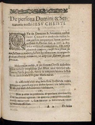 De persona Domini & Servatoris nostri Iesu Christi.