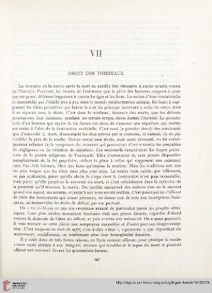 VII. Droit des tombeaux