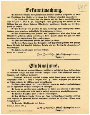 "Bekanntmachung" von Maßnahmen zur Verhütung der Weiterverbreitung von Tollwut
