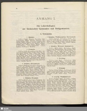 Anhang I. Die Lehrerkollegien der Sächsischen Gymnasien und Realgymnasien