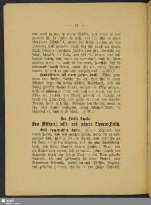 Das fünffte Capitul. Vom Wildpret, wild- und zahmen Schwein-Fleisch