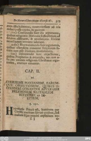 Cap. II. De Eversione Puccianismi, Earumque Obiectionum, Quibus Ostendere Conantur Adversarii Religionem Naturalem Sufficere Ad Salutem.