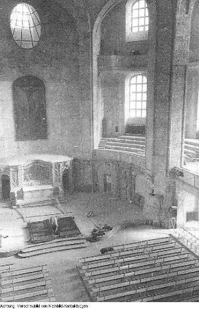 Dresden, Kreuzkirche. Innenraum kurz vor der Einweihung nach Abschluß der Wiederherstellung, Januar/Februar 1955