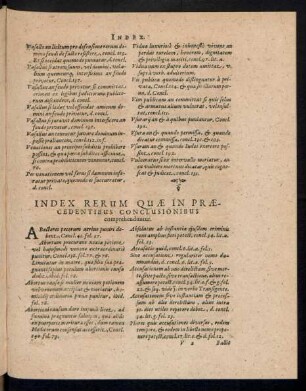 Index Rerum Quae In Praecedentibus Conclusionibus comprehenduntur.