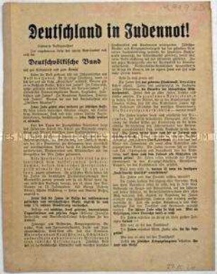 Antisemitisches Flugblatt des Deutschvölkischen Bundes Hamburg mit Beitrittsaufruf