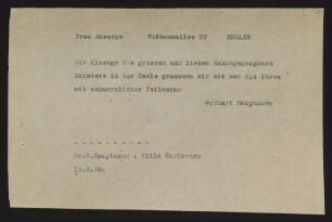 Brief von Gerhart Hauptmann an Margarethe Ansorge