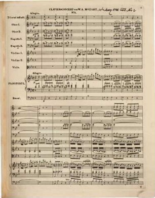 Wolfgang Amadeus Mozarts Klavier-Concerte in Partitur. 5., Clavier-Concert von W. A. Mozart, No. 5