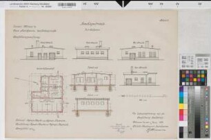 Münster (Münster) Trainkaserne Beschlagschmiede (3.u.4. Eskadron) Bl. 24 Grundriß, Ansichten, Schnitte (1912)1917(1920) 1 : 100 50 x 67 farb. Druck Maschke, Regierungsbaumeister Hochbauamt Münster
